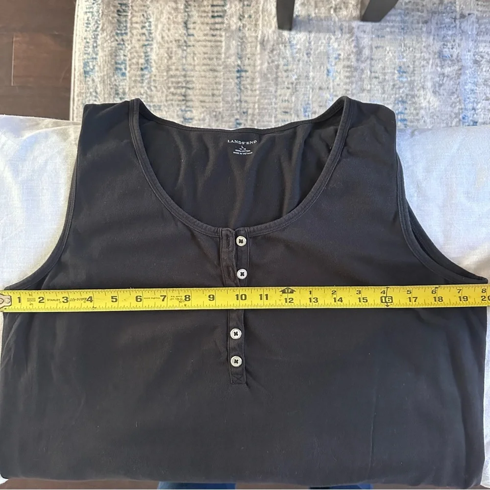 Lands’ End Black Sleeveless Henley Dress | Size L (14–16) | 100% Cotton - Picture 6 of 7